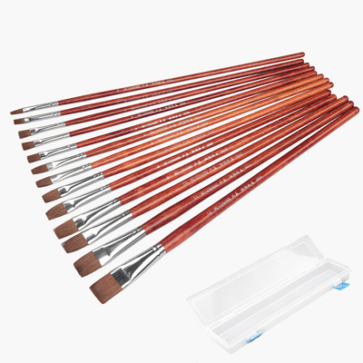 Acrylic Watercolor Oil Gouache Painting 13Pcs/set Red Handle Wolf Hair Flat Headed Artists Brush Watercolor Wholesale Gouache Oil Painting Acrylic Set Brush S222